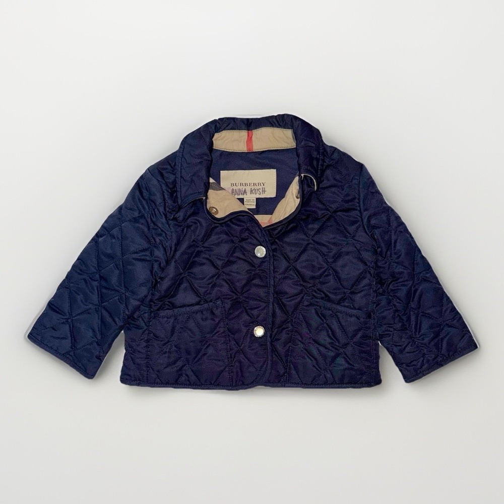 Burberry Baby Quilted Jacket 12M Navy Check Lined Coat Kids Unisex Snap Buttons